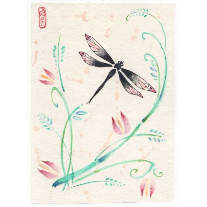 dragonfly sumi-e painting