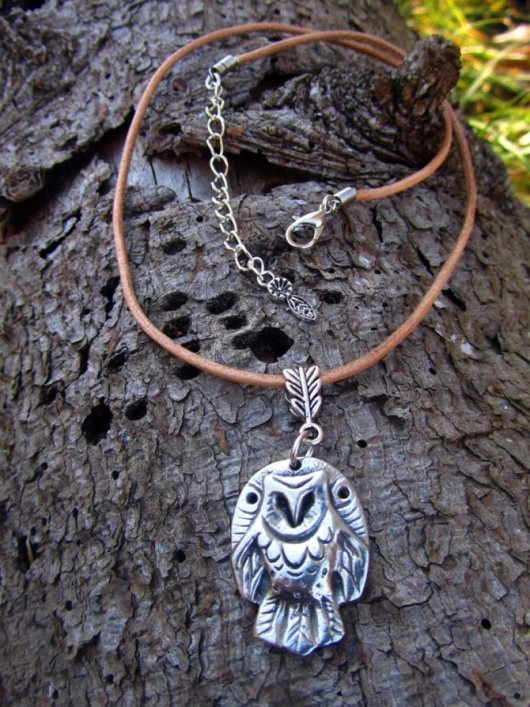 Owl pewter pendant necklace